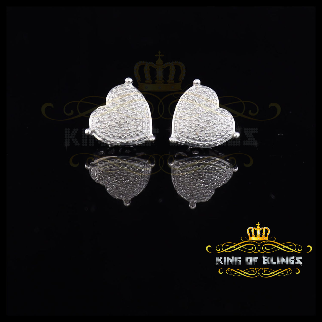 King Of Bling's Aretes Para Hombre 925 White Silver 0.25ct Diamond Women's /Men's Heart Earring