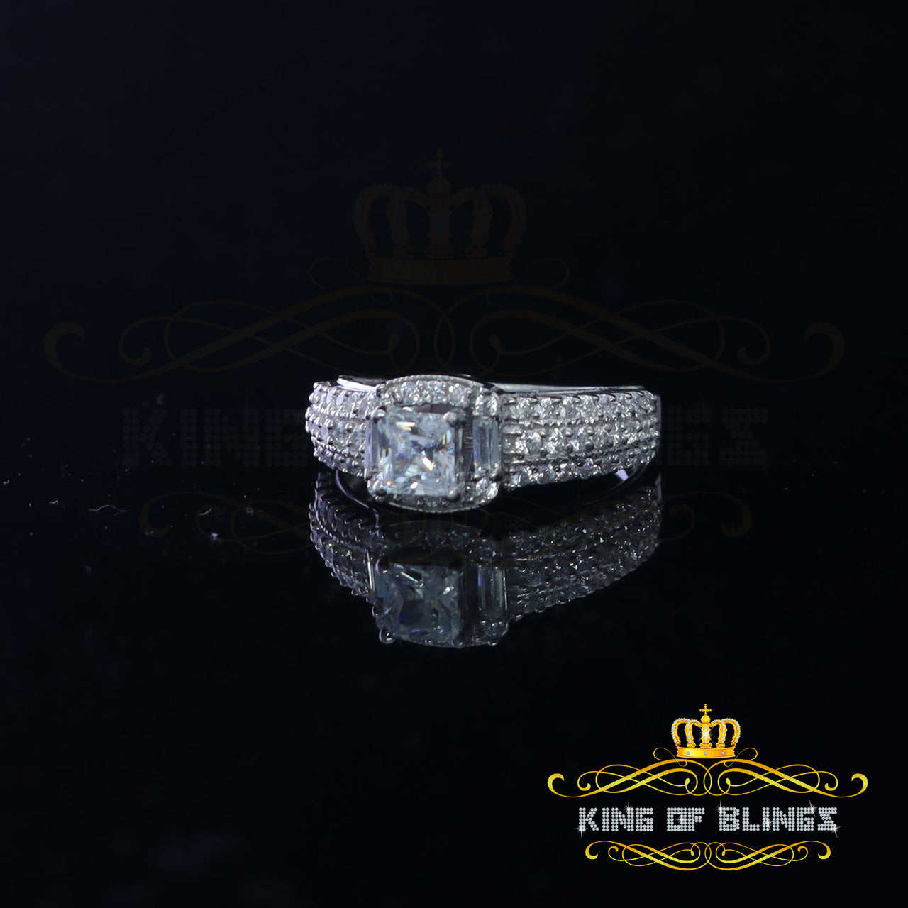 King Of Bling'sSterling White Silver 1.75ct Cubic Zirconia Square Wedding Womens Ring Size 7