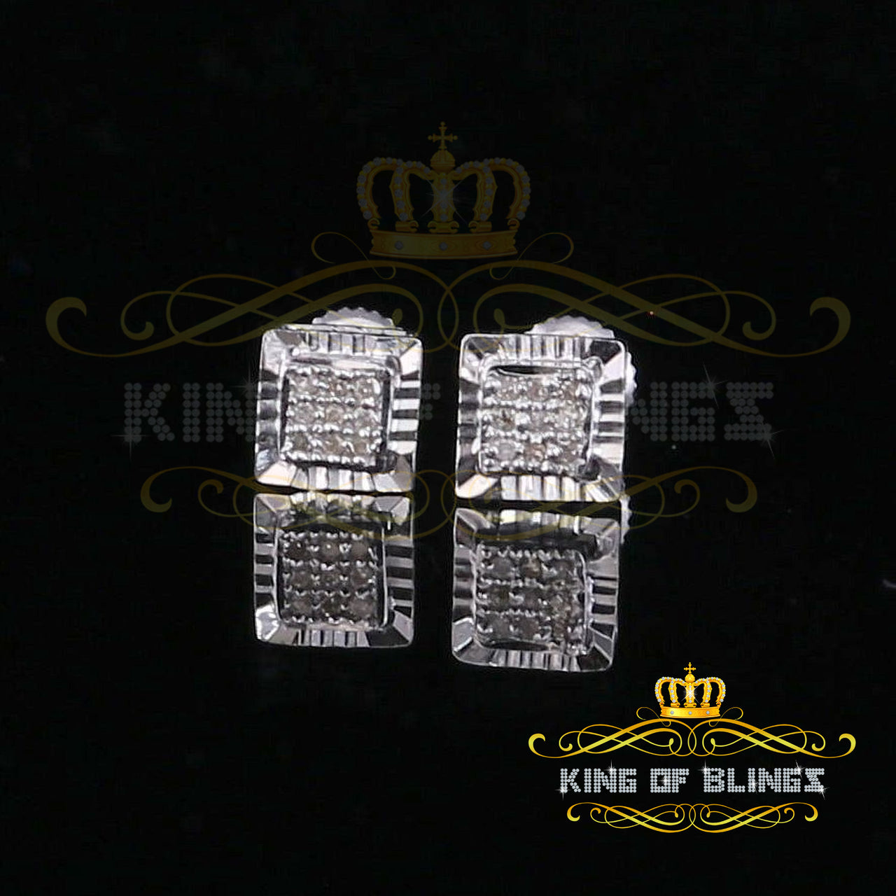 King Of Bling's 925 Sterling Silver 0.05ct Diamond White Square Earring For Men's / Women's