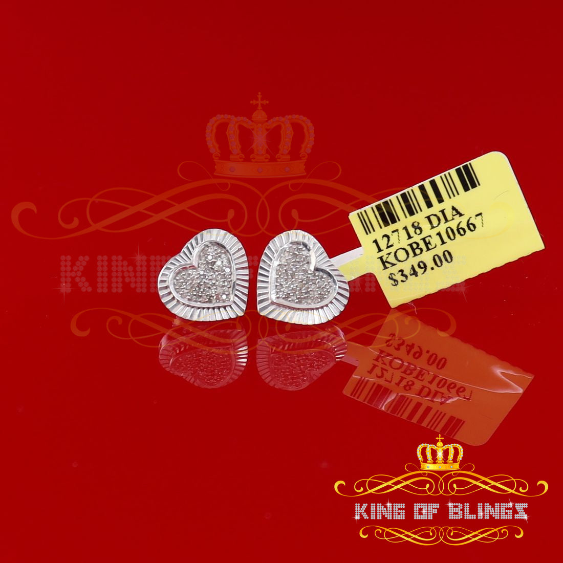 King Of Bling's Aretes Para Hombre Heart 925 White Silver 0.25ct Diamond Ladies Style Earrings KING OF BLINGS