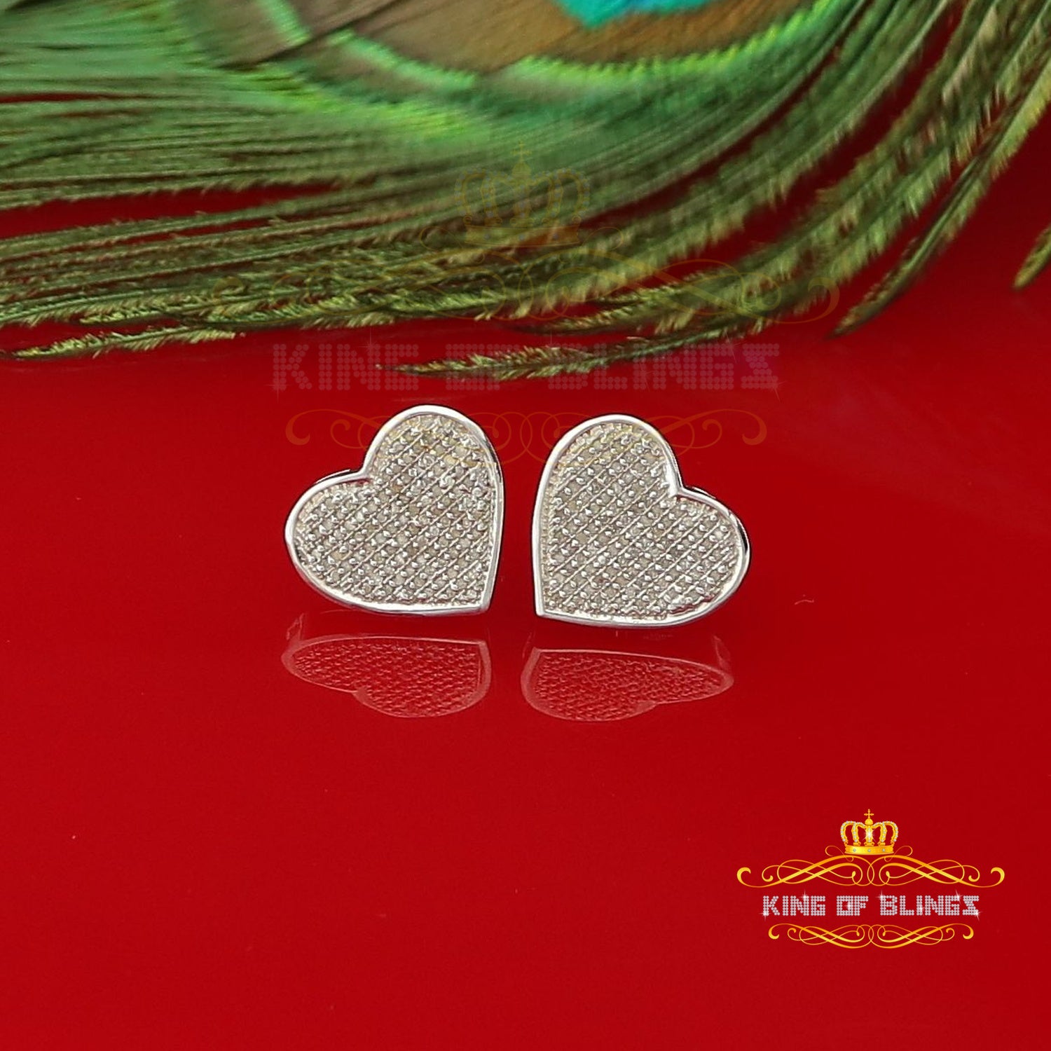 King Of Bling's Aretes Para Hombre Heart 925 White Silver 0.66ct Diamond Women's /Men's Earrings KING OF BLINGS