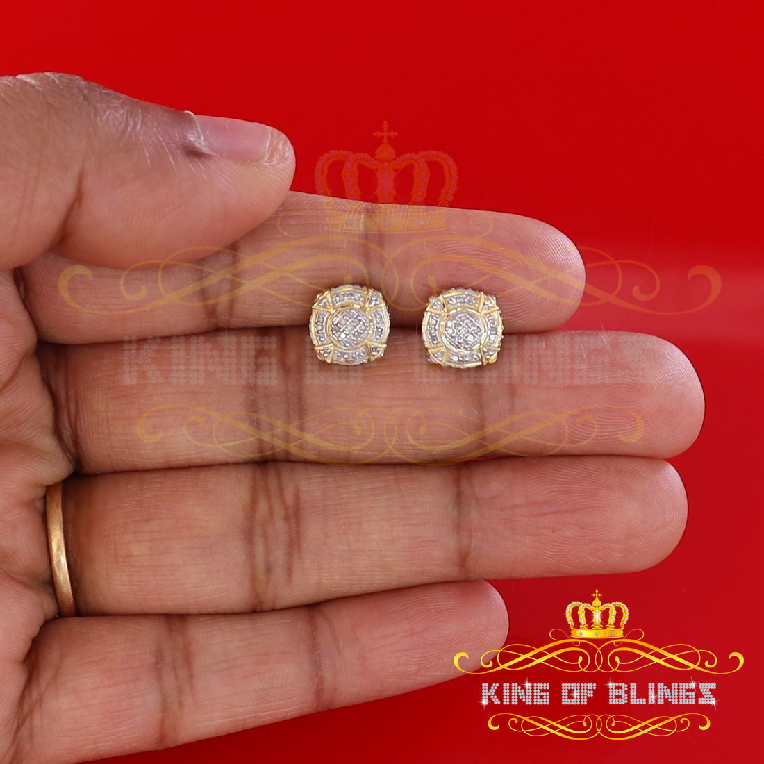 King of Bling's Aretes Para Hombre Silver 0.25ct Diamond For Ladies / Gent's Yellow Stud Earring KING OF BLINGS