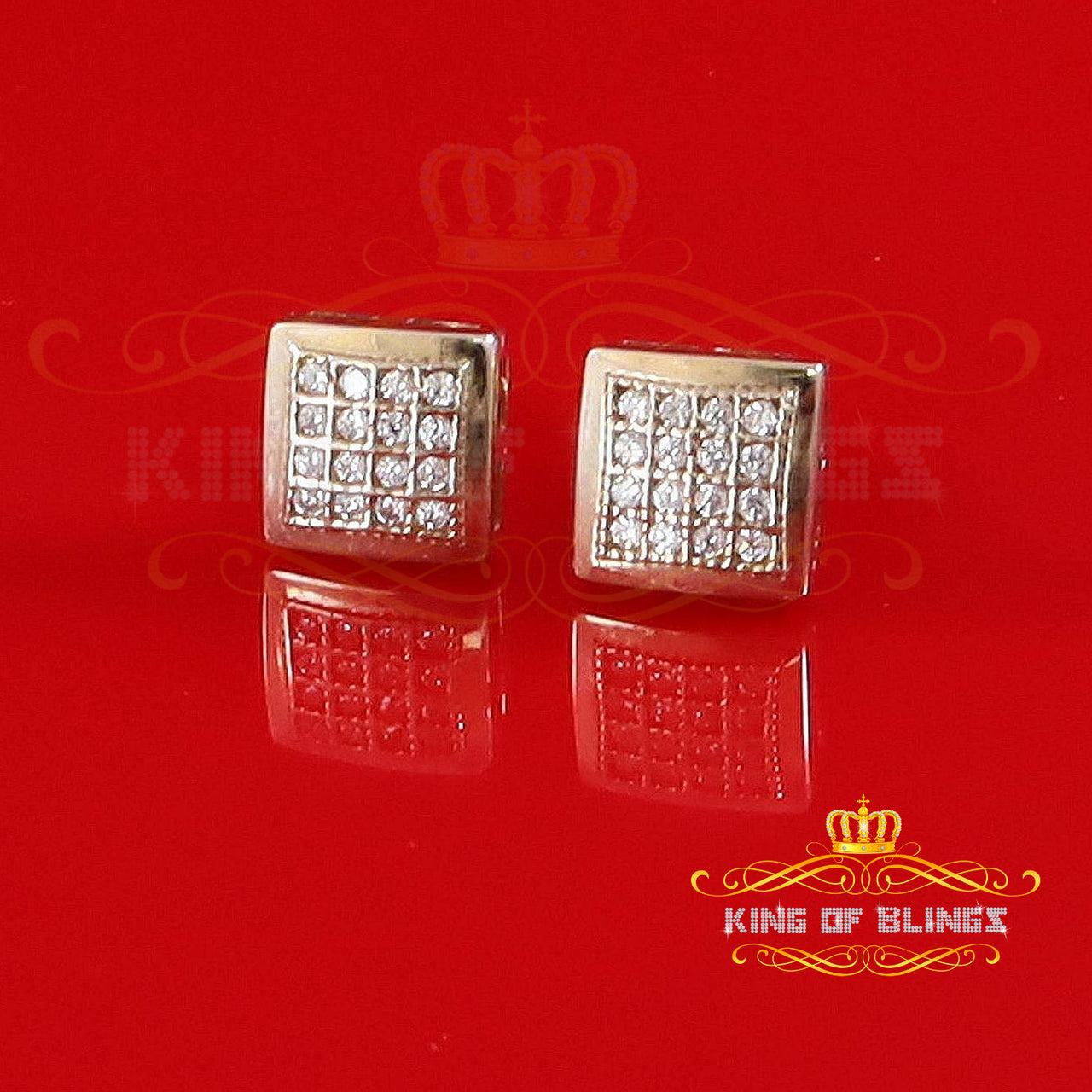 King of Bling's Elegant Yellow 925 Silver Screw Back 0.32ct Cubic Zirconia Square Earrings Women