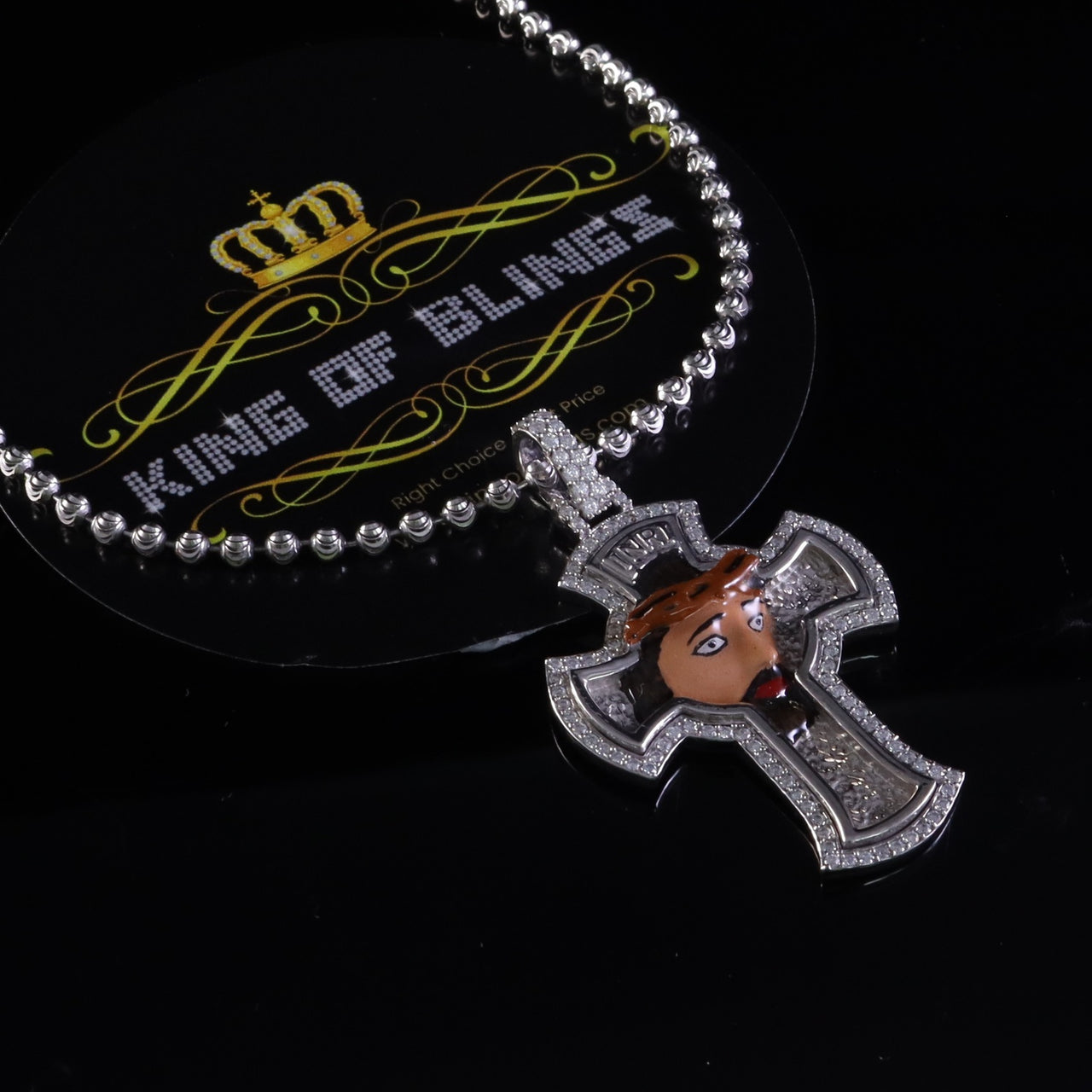 King Of Bling's Men's 'VVS ' IF'D' Moissanite 1.00CT Sterling Silver JESUS White Cross Pendant KING OF BLINGS