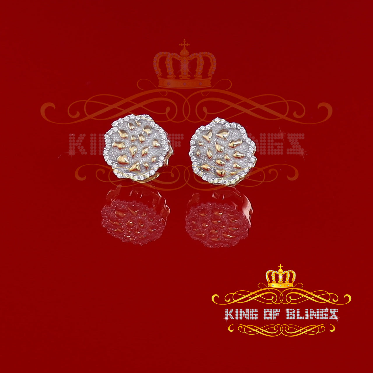 King of Bling's 925 Yellow Silver Nuggtte's 1.38ct Cubic Zirconia Hip Hop Flower Women Earrings KING OF BLINGS