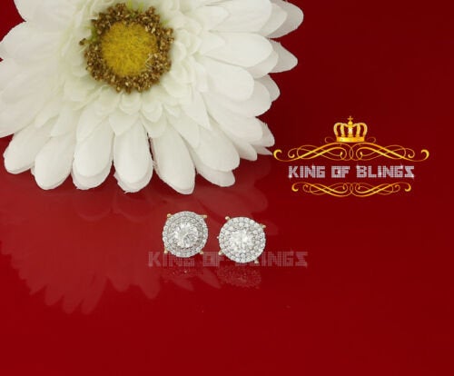 King of Bling's 925 Yellow Sterling Silver 1.07ct Cubic Zirconia Women's Hip Hop Rounds Earrings KING OF BLINGS