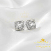 King of Bling's White 925 Silver 0.81ct Cubic Zirconia Women's & Men's Hip Hop Square Earrings KING OF BLINGS