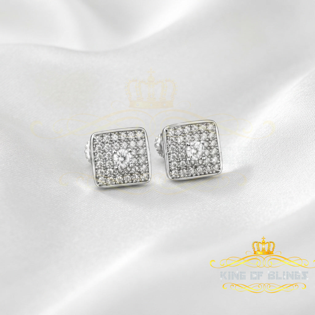 King of Bling's White 925 Silver 0.81ct Cubic Zirconia Women's & Men's Hip Hop Square Earrings KING OF BLINGS