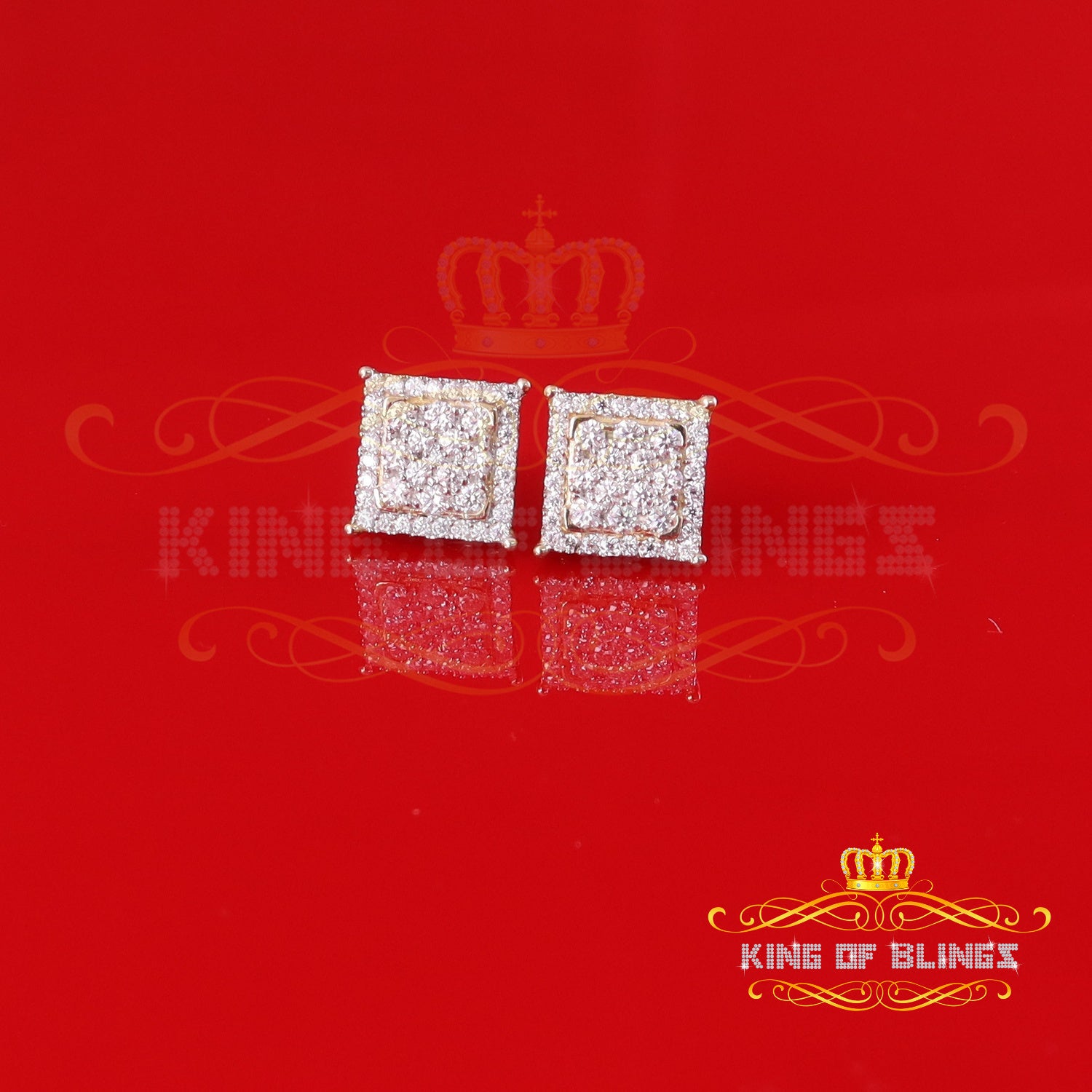 King  of Bling's Men's/Women's 925 Silver Yellow 1.25ct VVS 'D' Moissanite Square Stud Earrings KING OF BLINGS