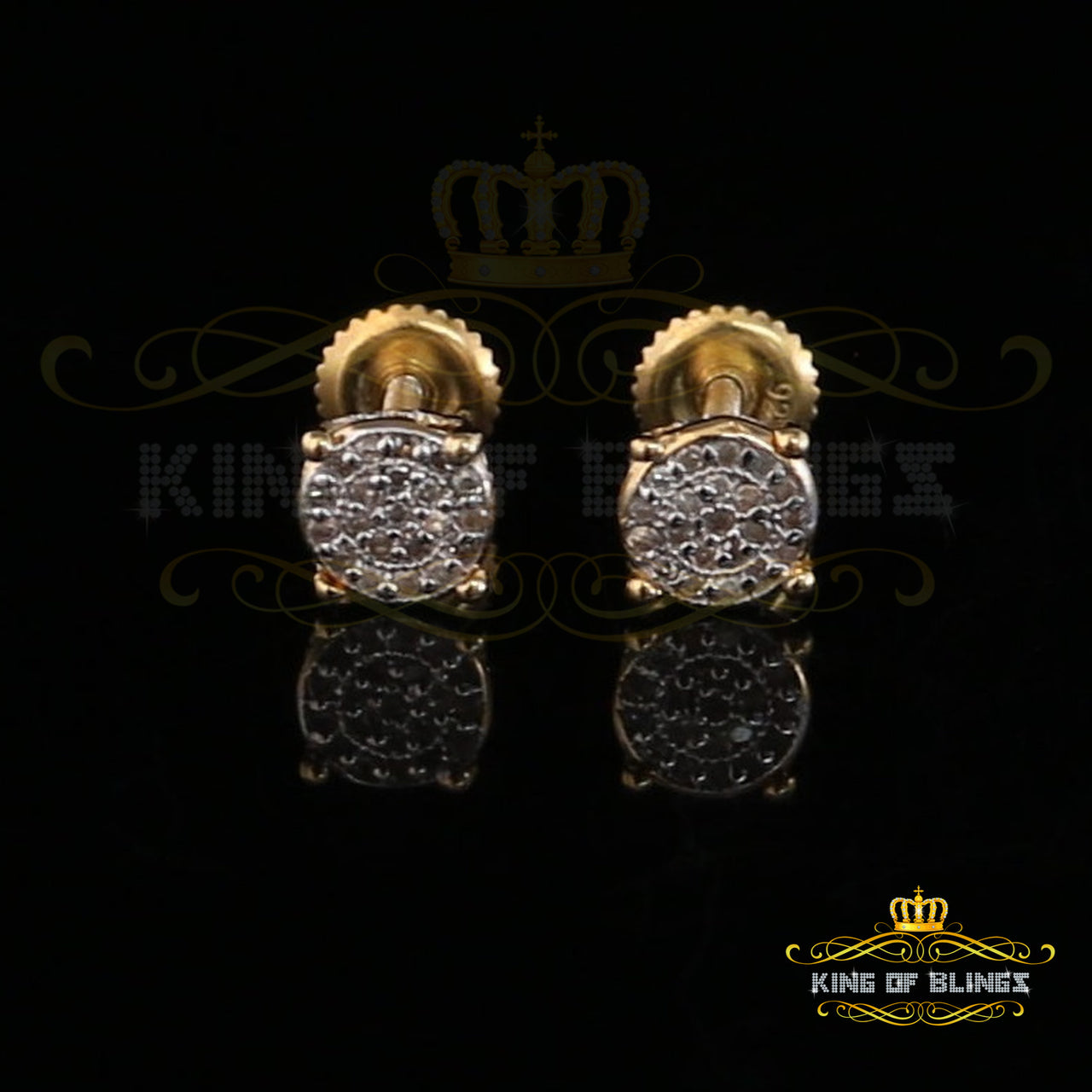 King of Blings-0.10ct Diamond 925 Sterling Silver Round Yellow Stud Earrings For Mens & Womens KING OF BLINGS
