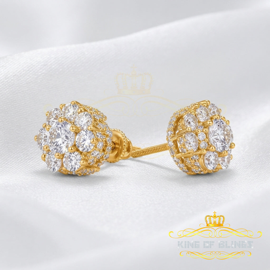 King of Bling's 1.50ct Cubic Zirconia Sterling Yellow Silver For Men's / Women's Round Earrings KING OF BLINGS