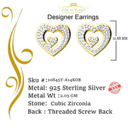 King of Bling's 1.26ct Cubic Zirconia 925 Yellow Sterling Silver Women's Hip Hop Heart Earrings KING OF BLINGS