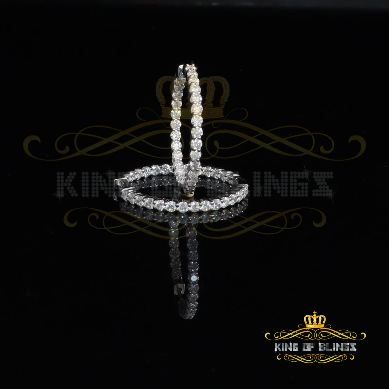 King of Bling's 6.00ct Moissanite White 925 Sterling Silver Women's Hoop Earrings