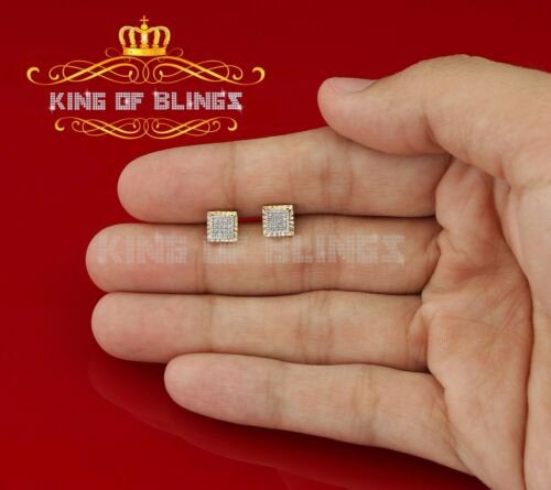 King Of Bling's 10K Yellow Gold Real Diamond 0.10CT Mens /Womens Square-Shape Stud Earring