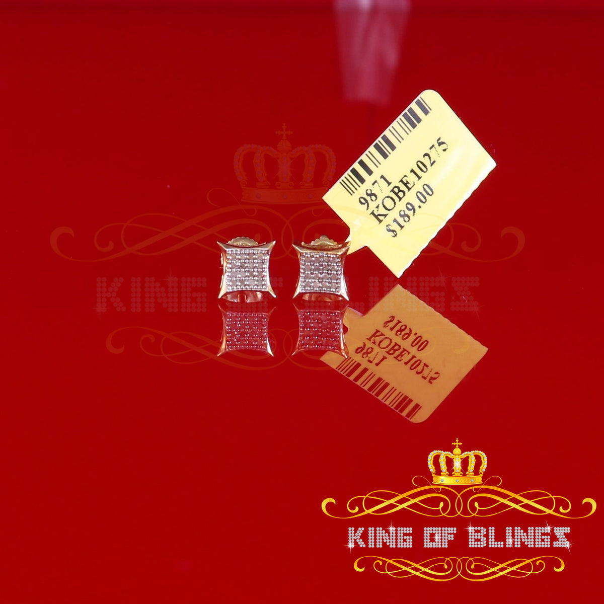 King Of Bling's 925 Sterling Yellow Silver Kite Shape 6.45MM size 0.10 CT Diamond Stud Earrings KING OF BLINGS