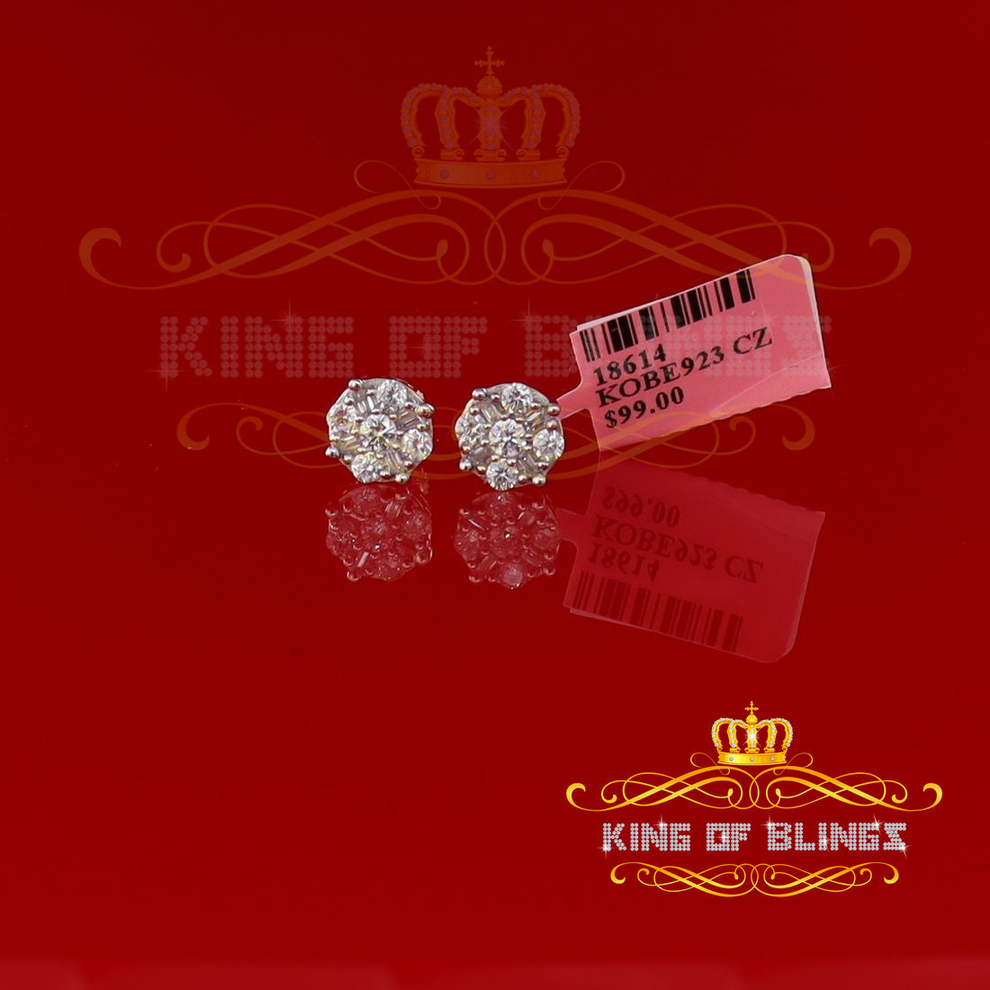 King of Bling's 925 Yellow 1.96ct Sterling Silver Cubic Zirconia Women's Hip Hop Round Earrings KING OF BLINGS