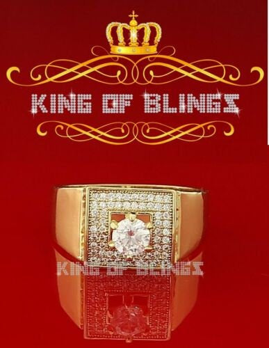 King Of Bling's 925 Yellow Sterling Silver 0.00ct Cubic Zirconia Square Men's Ring Big Size 14.5 KING OF BLINGS
