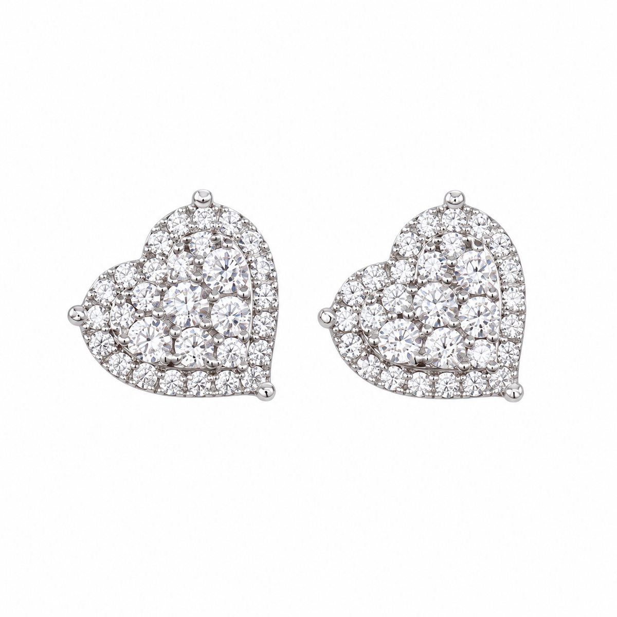 King of Bling's 1.18ct Cubic Zirconia 925 White Sterling Silver Women's Hip Hop Heart Earrings KING OF BLINGS