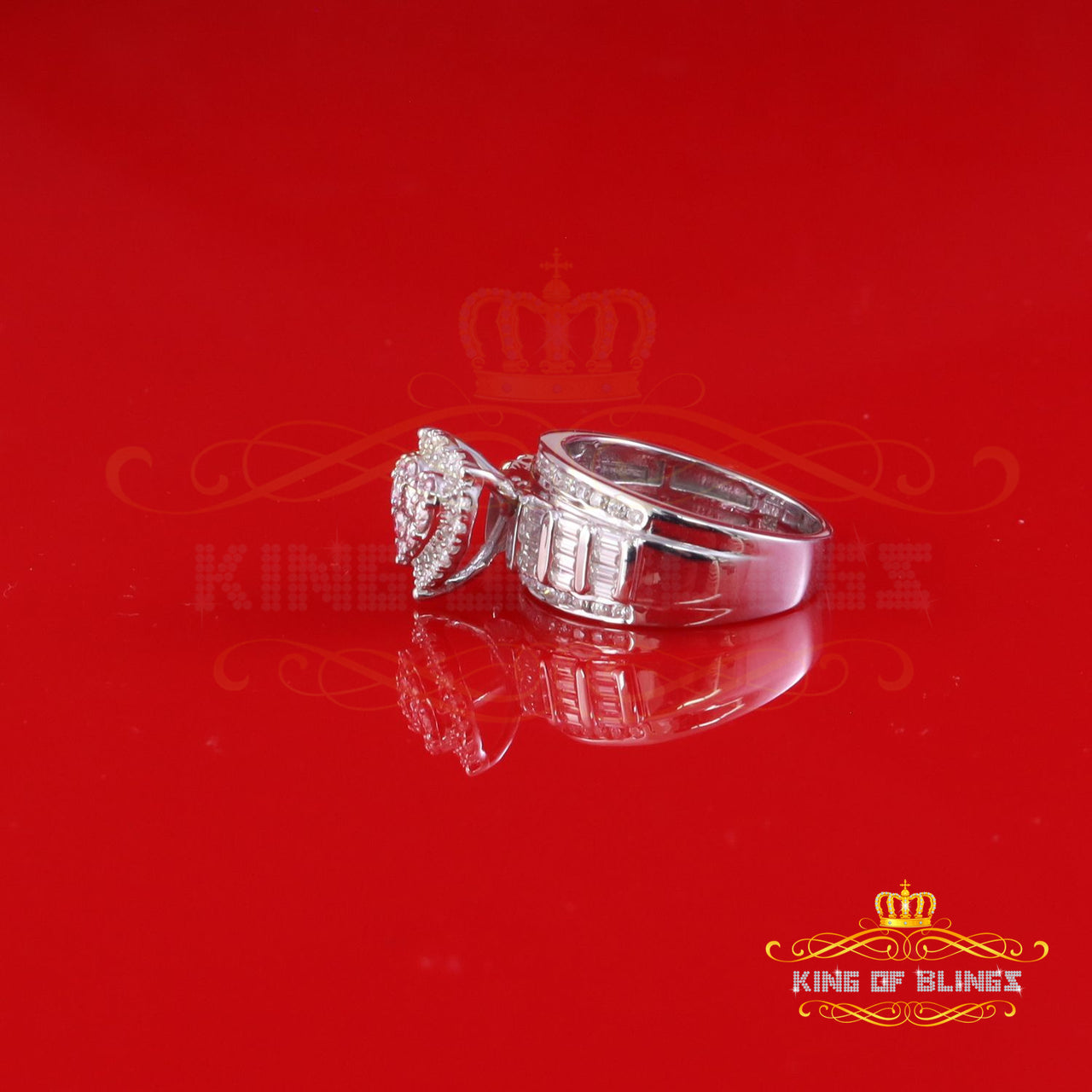 King of Bling's Women 2.50ct 925 Silver VVS 'D' Pink Moissanite White Cinderella HEART Ring SZ 7