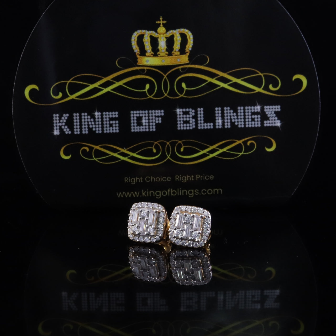 King  of Bling's Yellow Silver 0.75ct VVS 'D' Baguette Moissanite Men's/Womens 925 Stud Earrings