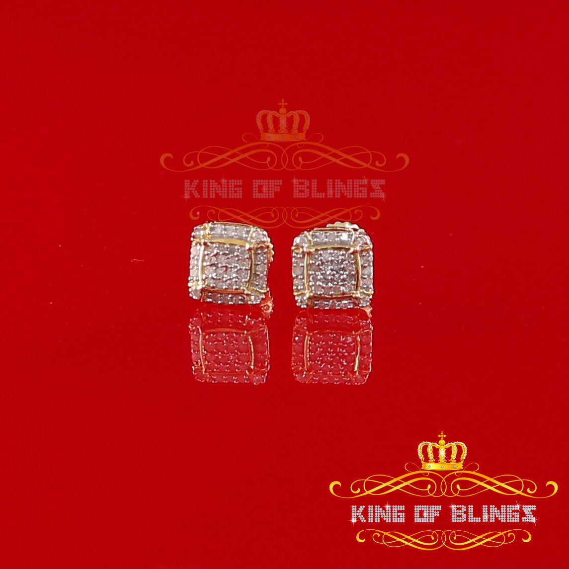 King of Blings-0.15ct Diamond 925 Sterling Silver Yellow Square Earring For Men's / Women's