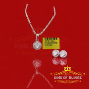 King of Bling's 925 White Silver 0.33 CTW Genuine Diamond Round Medallion Pendant & Earrings Set King of Blings