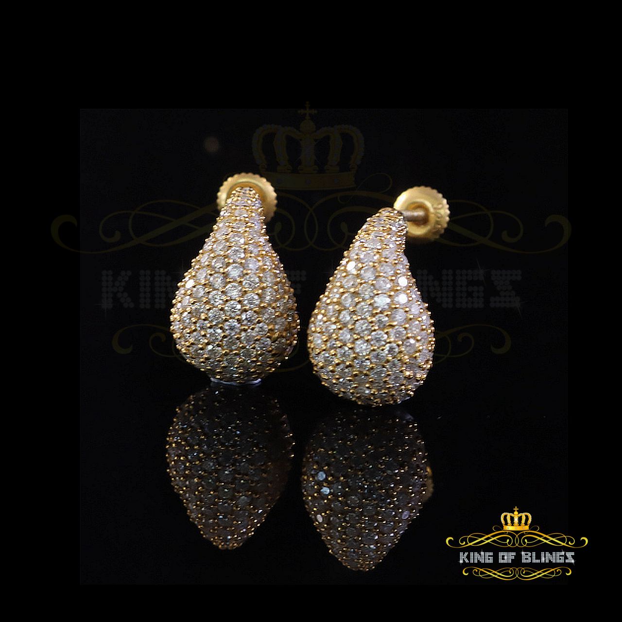 King  of Bling's New Fashionable 4CT VVS D Moissanite Women's 925 Yellow Silver Tear Drop Earrings