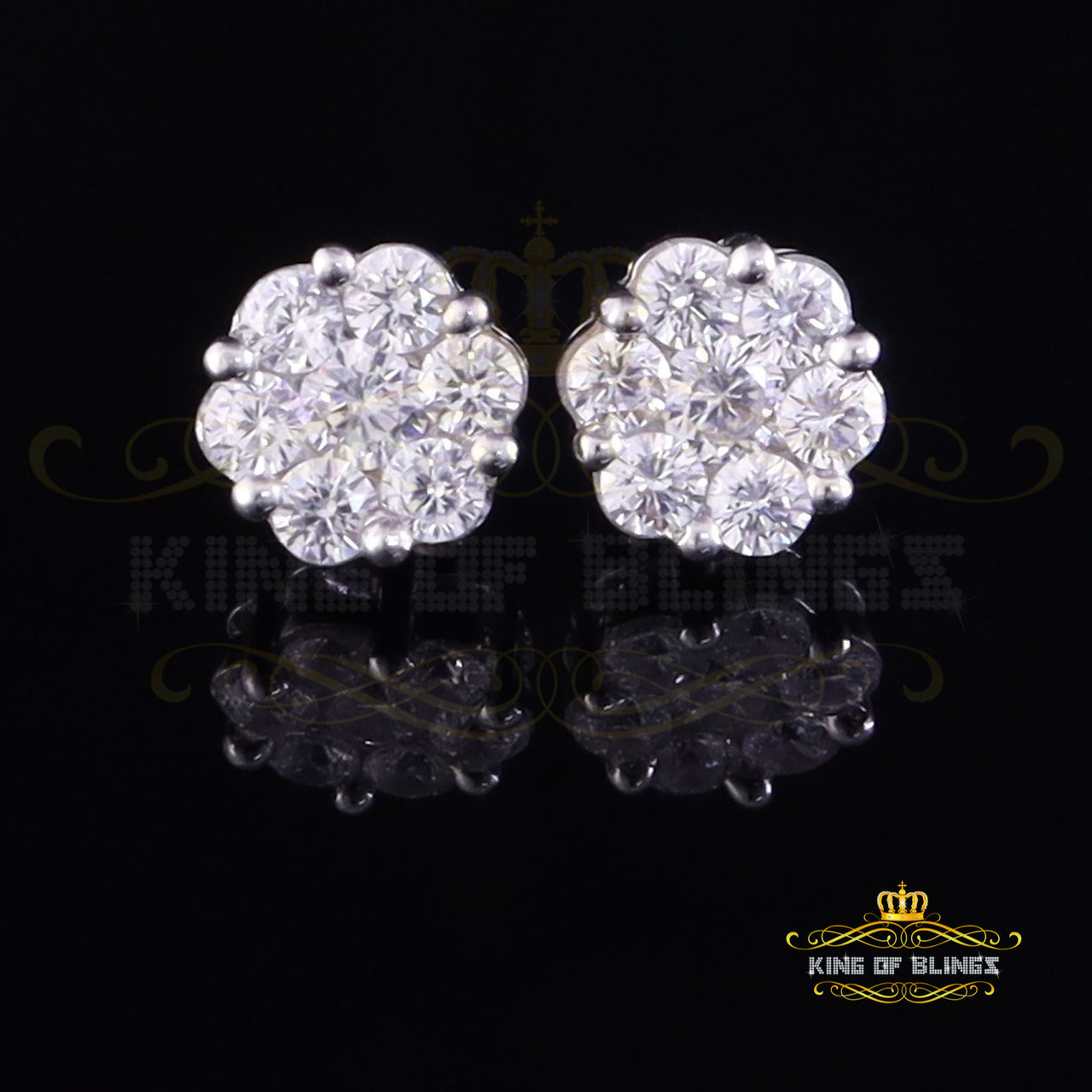 King of Blings- 925 Sterling White Silver 3.00ct Diamond Women's /Men's Hip Hop Flower Earrings KING OF BLINGS