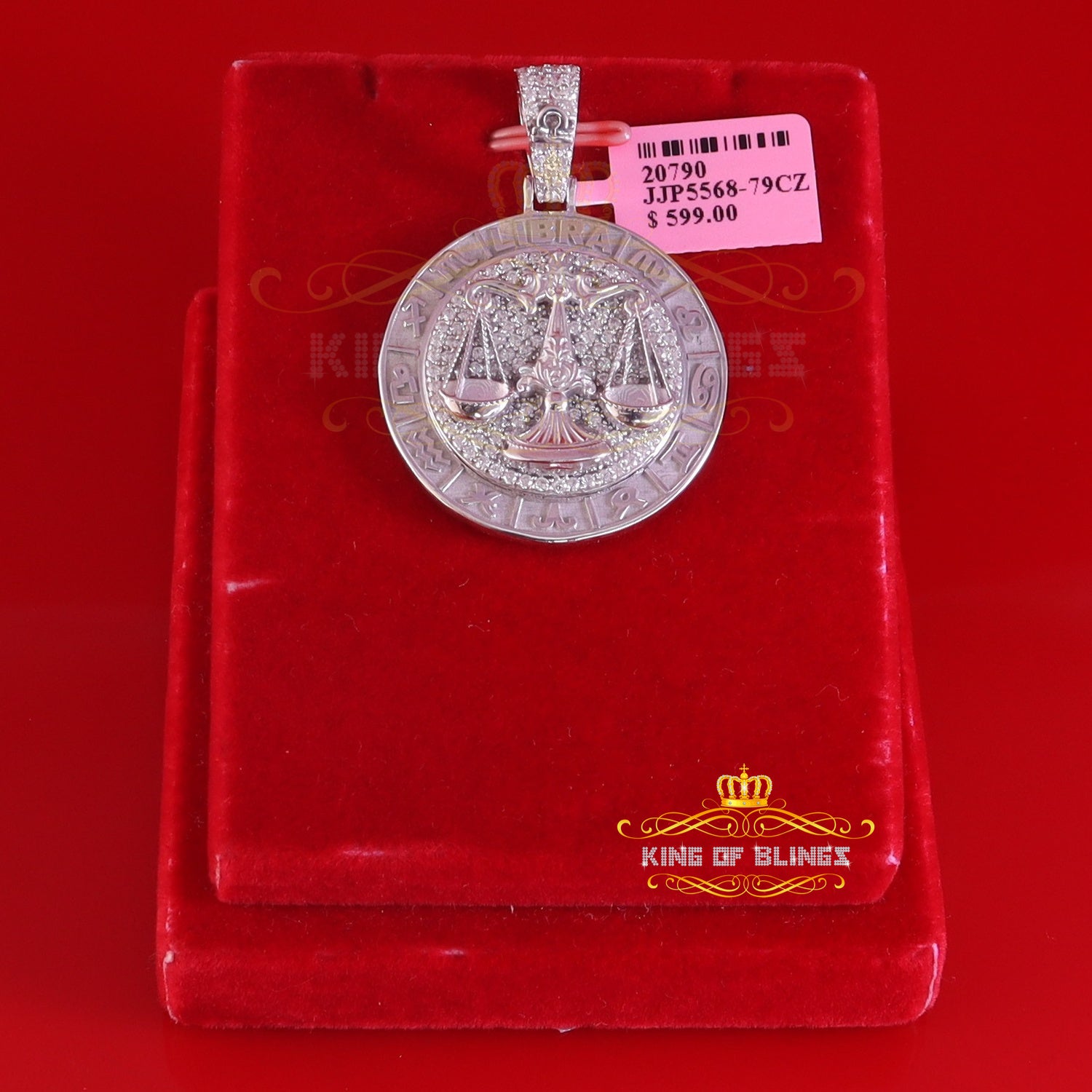 925 White Silver 'LIBRA' Pendant For Men's & Women's 2.23ct Cubic Zirconia KING OF BLINGS