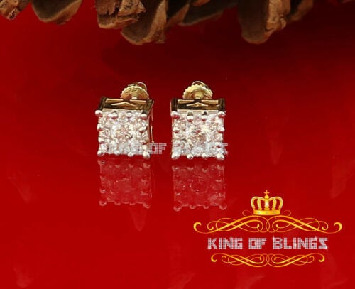 King of Bling's Hip Hop 925 Yellow Silver 1.68ct Cubic Zirconia Women's / Men's Square Earrings