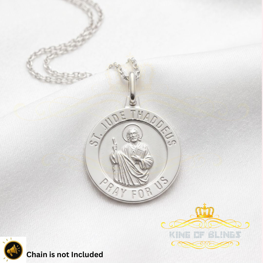 King Of Bling's 925 Sterling Silver Men's/Women's Saint Jude Thaddeus Pendant White Religious
