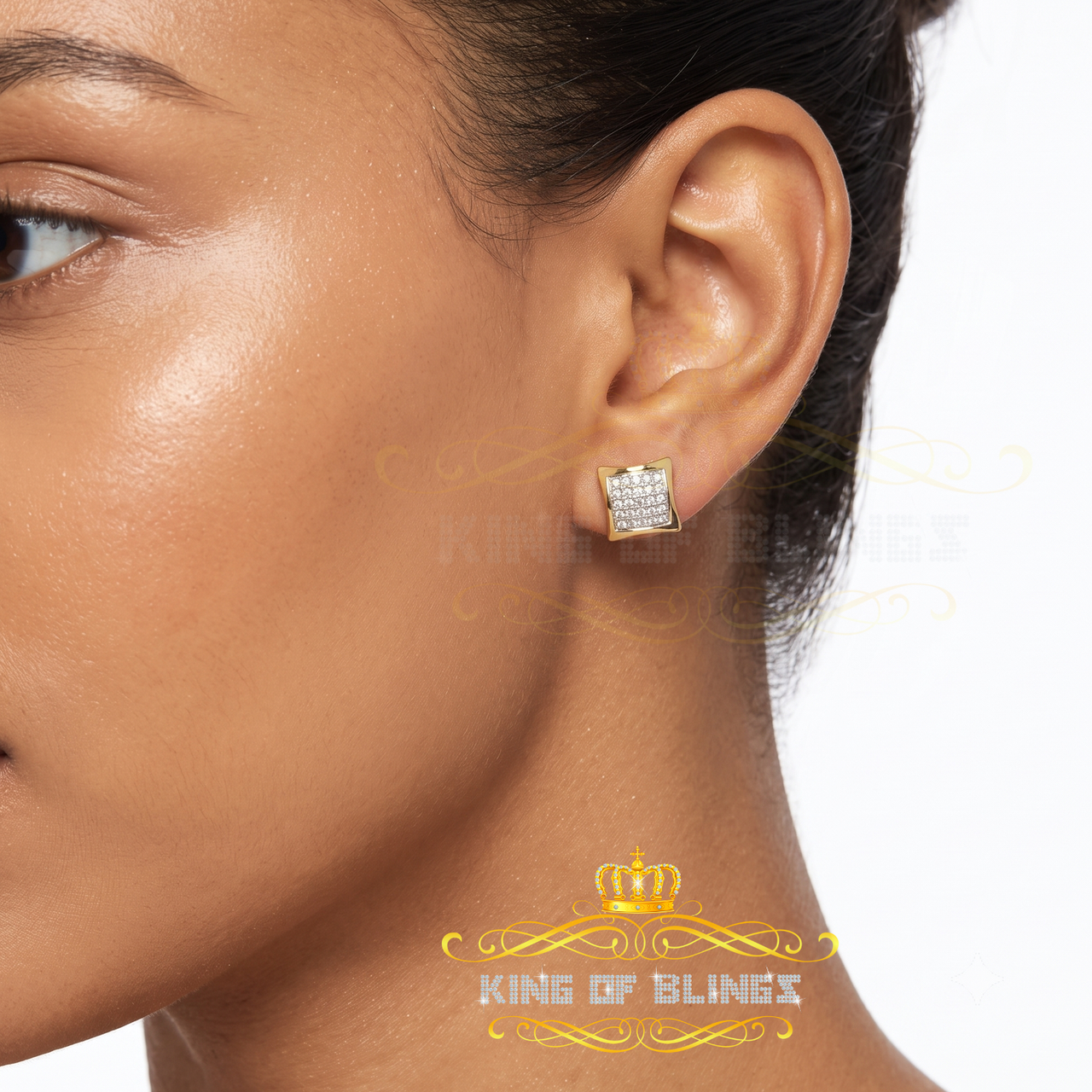 King of Blings-925 Sterling Silver 0.15ct Real Diamond Women's & Men's Yellow Kite Stud Earring