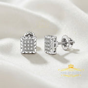 King Of Bling's 0.05ct Diamond For White 925 Sterling Silver Men's & Women's Square Earrings KING OF BLINGS