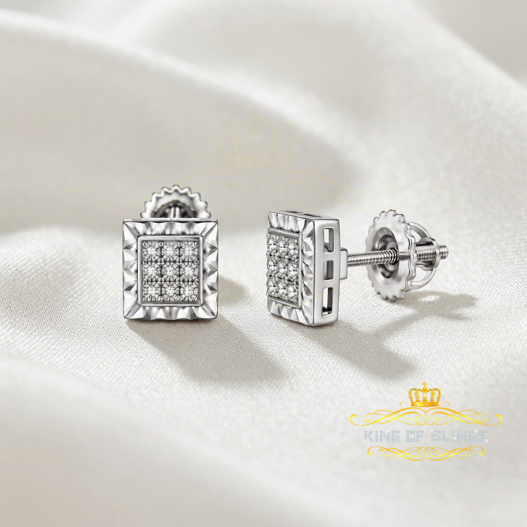 King Of Bling's 0.05ct Diamond For White 925 Sterling Silver Men's & Women's Square Earrings KING OF BLINGS