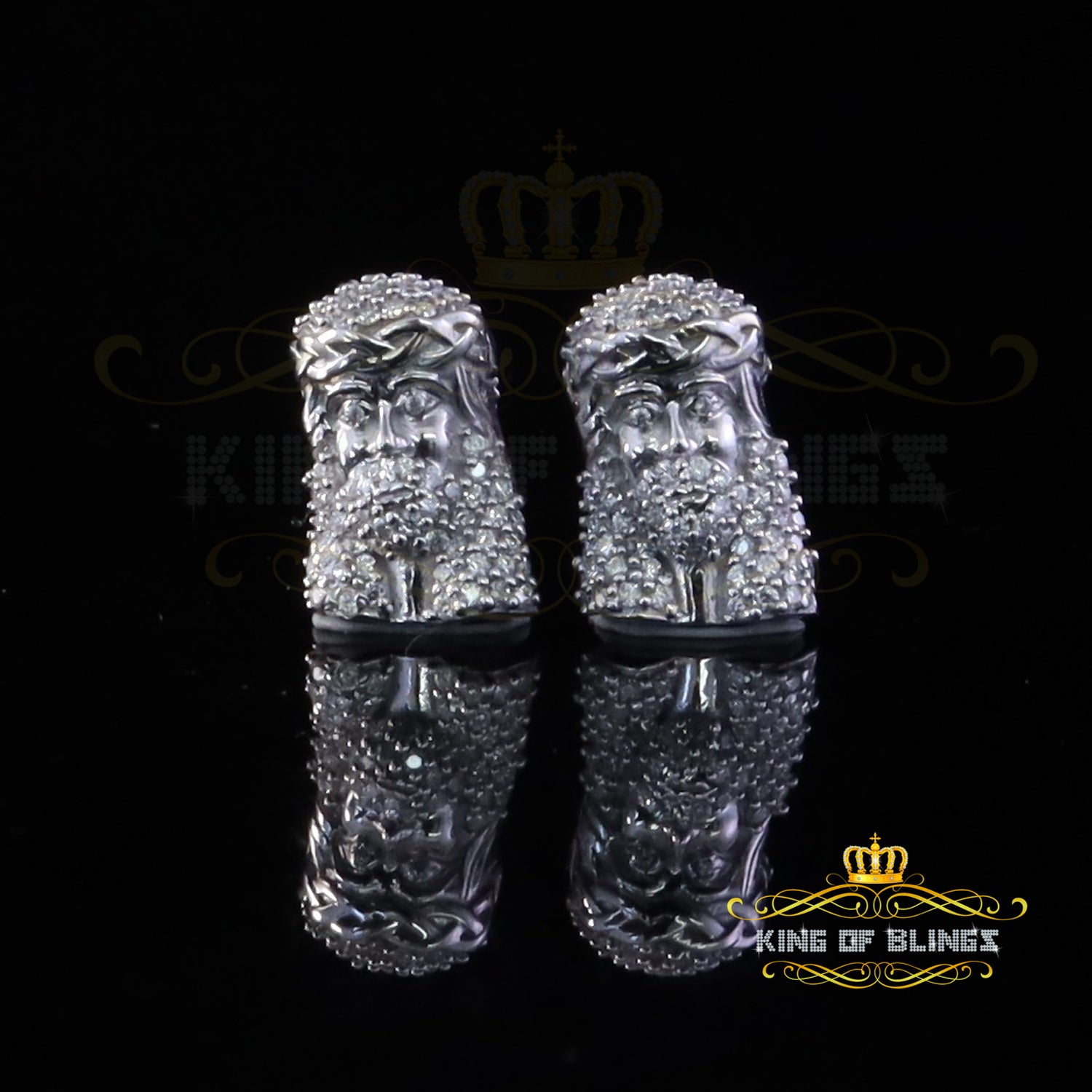 King of Bling's 0.33ct VVS 'D' Moissanite Men's/Womens 925 Silver White Jesus Stud Earrings KING OF BLINGS