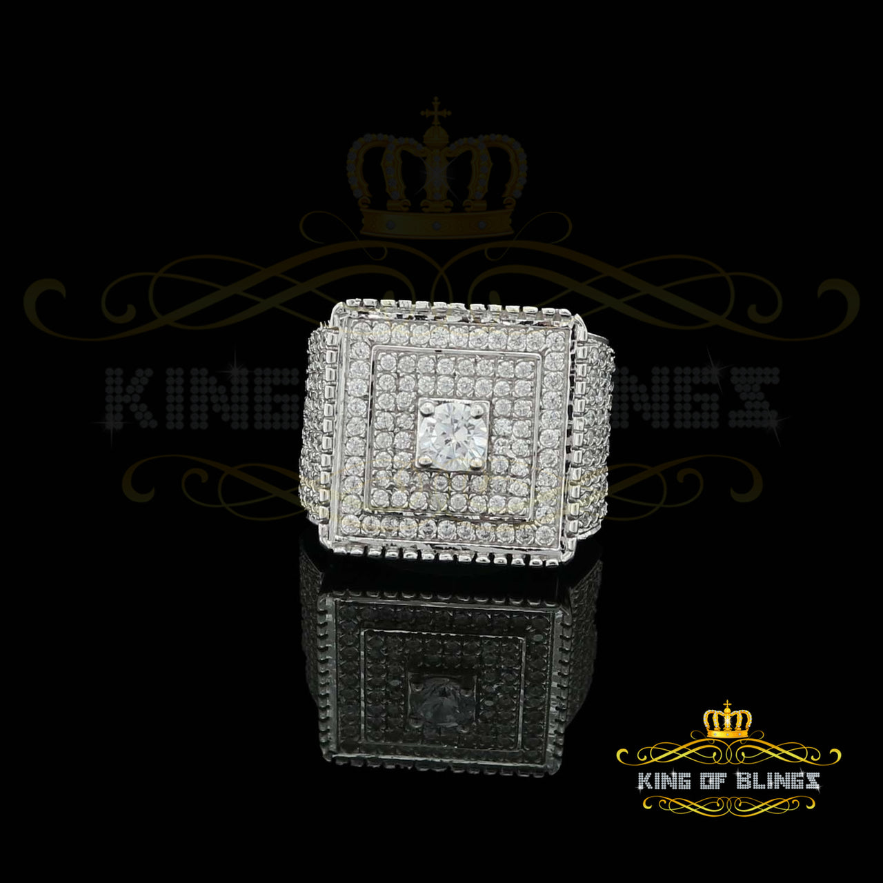 6.30ct Cubic Zirconia White Silver Square Men's Adjustable Ring From SZ 10 to 12 KING OF BLINGS