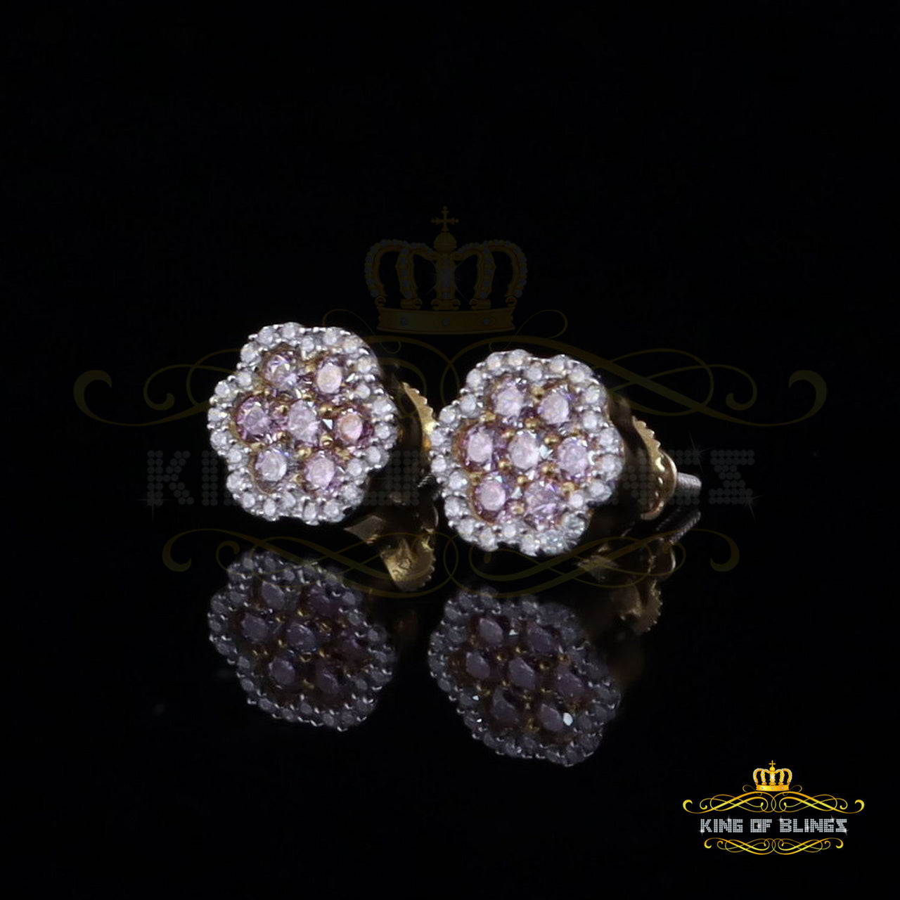 Mens/Women's 925 Silver Yellow 0.66ct VVS D Pink Moissanite Floral Stud Earrings