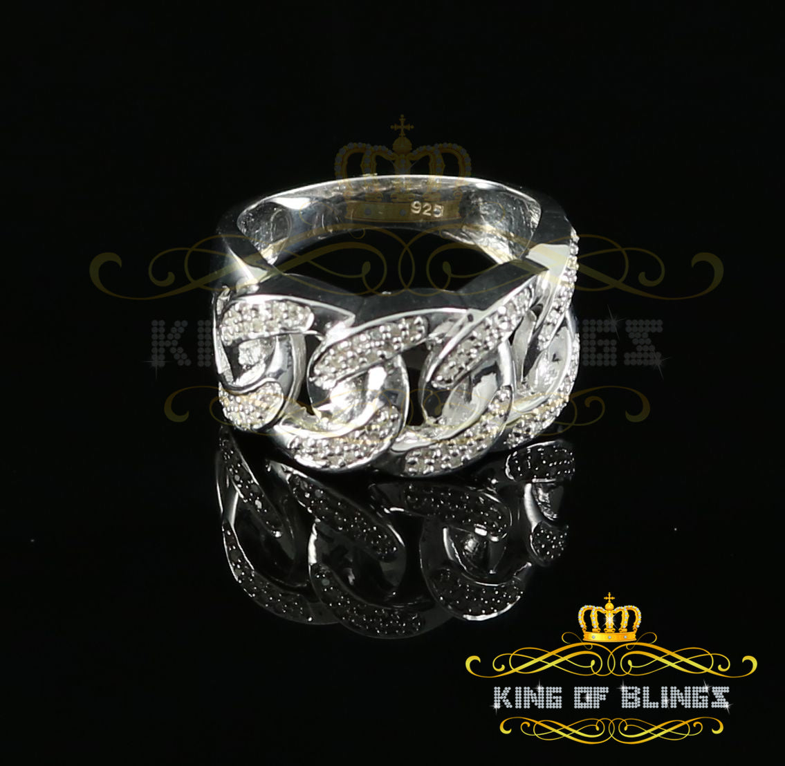 King Of Bling's 925 Sterling White Silver With Miami Cubic 0.33CT Diamond Men's Ring Size 9
