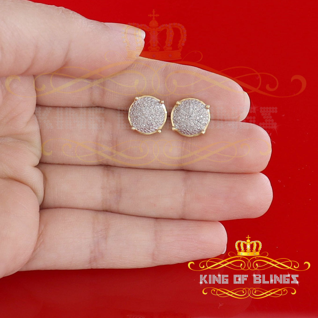 King of Blings-0.25ct Diamond 925 Sterling Silver Yellow For Men's/Women's Stud Round Earrings KING OF BLINGS