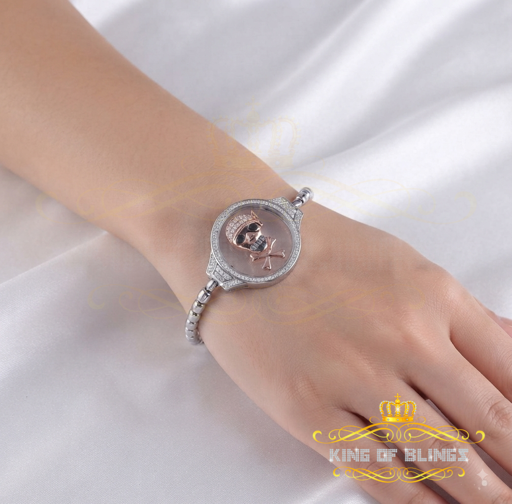 King Of Bling's Floating Face Skull Silver White Men's/Womens Bracelet Cubic Zirconia SZ 7 Inch KING OF BLINGS
