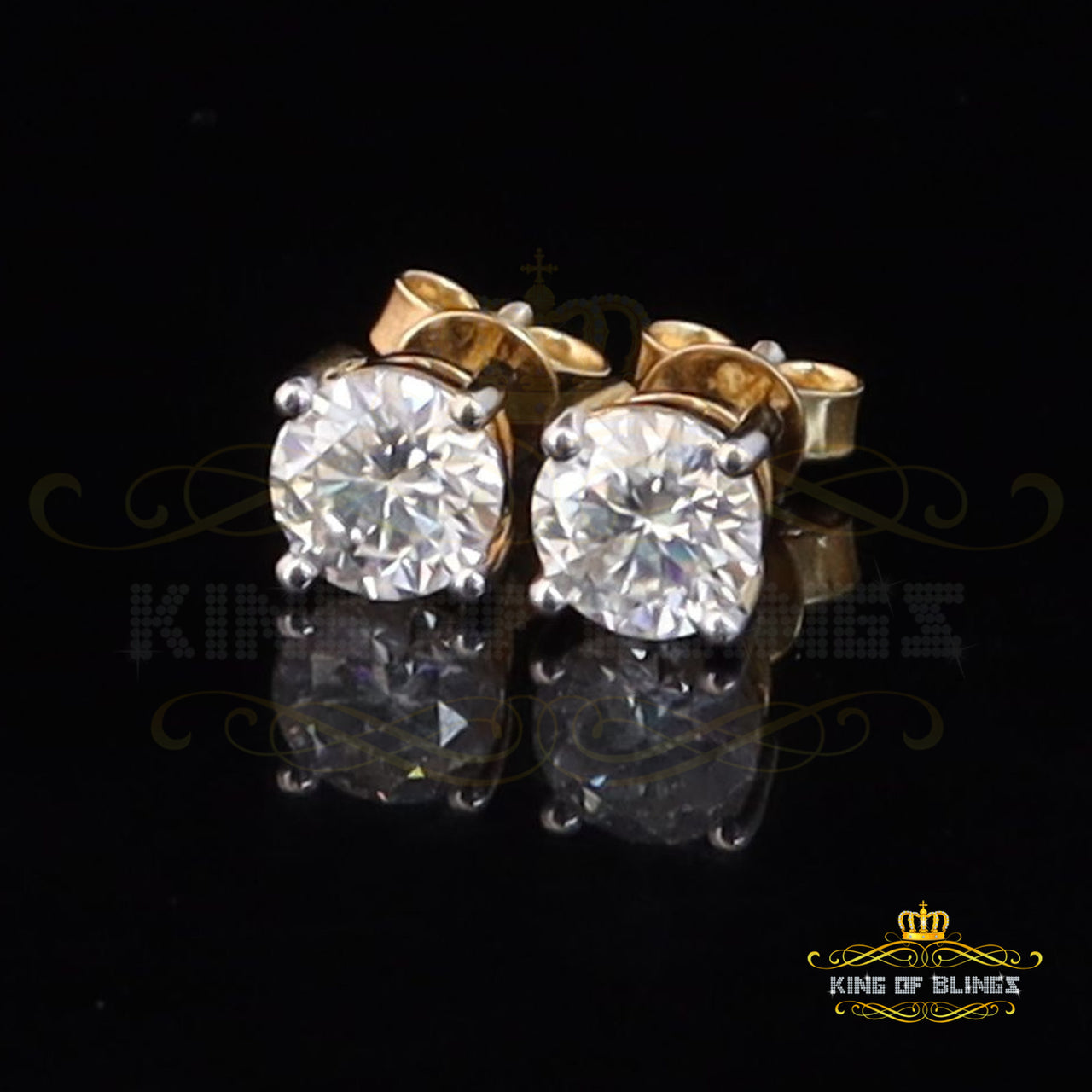 King  of Bling's Men's & Women's Yellow 925 Silver 2.00ct VVS 'D' Moissanite Stud Stud Earrings KING OF BLINGS