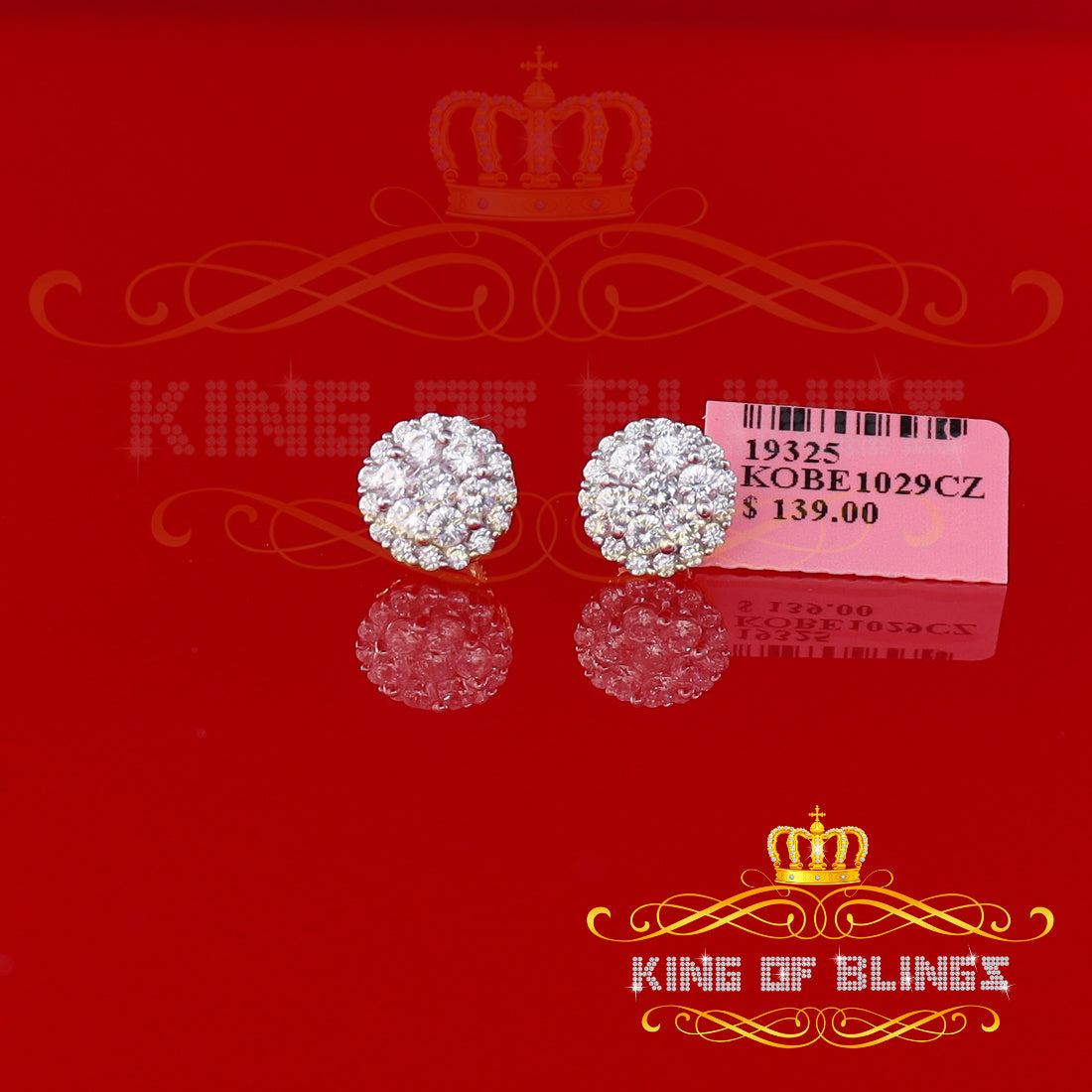 King of Bling's Aretes Para Hombre 925 Yellow Silver 2.45ct Cubic Zirconia Round Women's Earring KING OF BLINGS