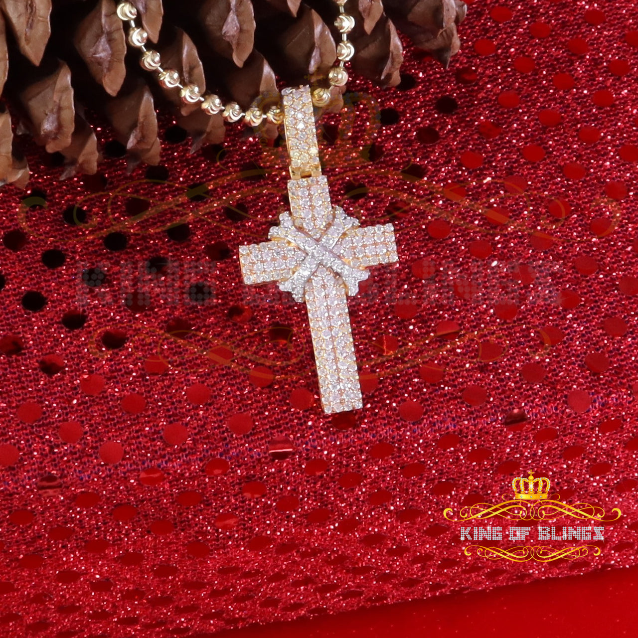 King Of Bling's 925 Sterling Yellow Silver 2.00ct VVS D Clr.Moissanite Cross Pendant Men/ Women. KING OF BLINGS