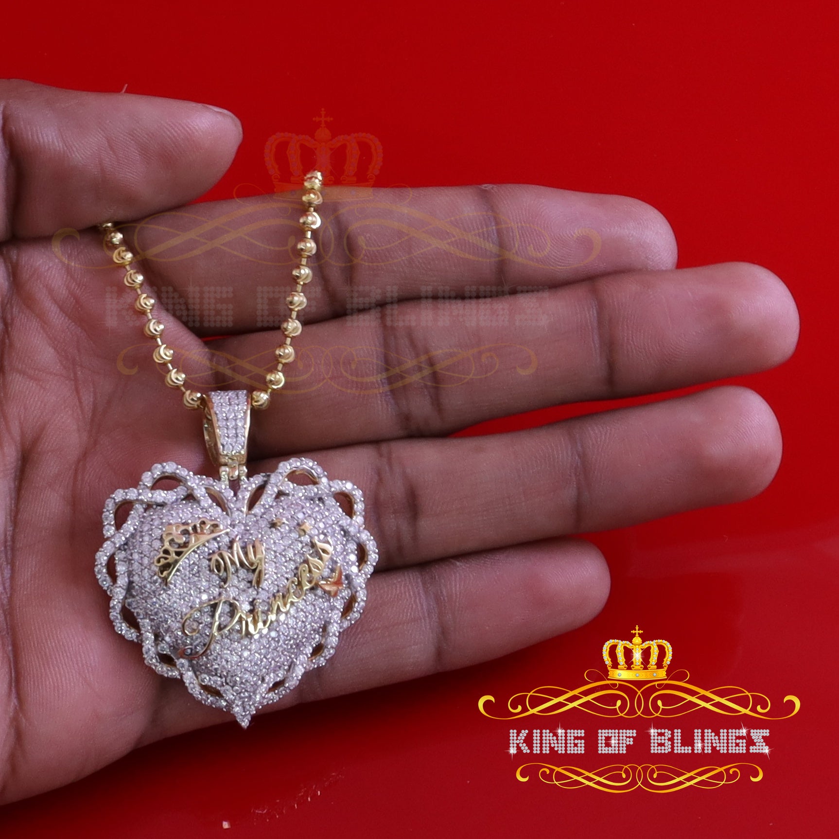 King Of Bling's King's 6.00ct Real Moissanite Sterling Silver Yellow "MY PRINCESS" Heart Pendant KING OF BLINGS