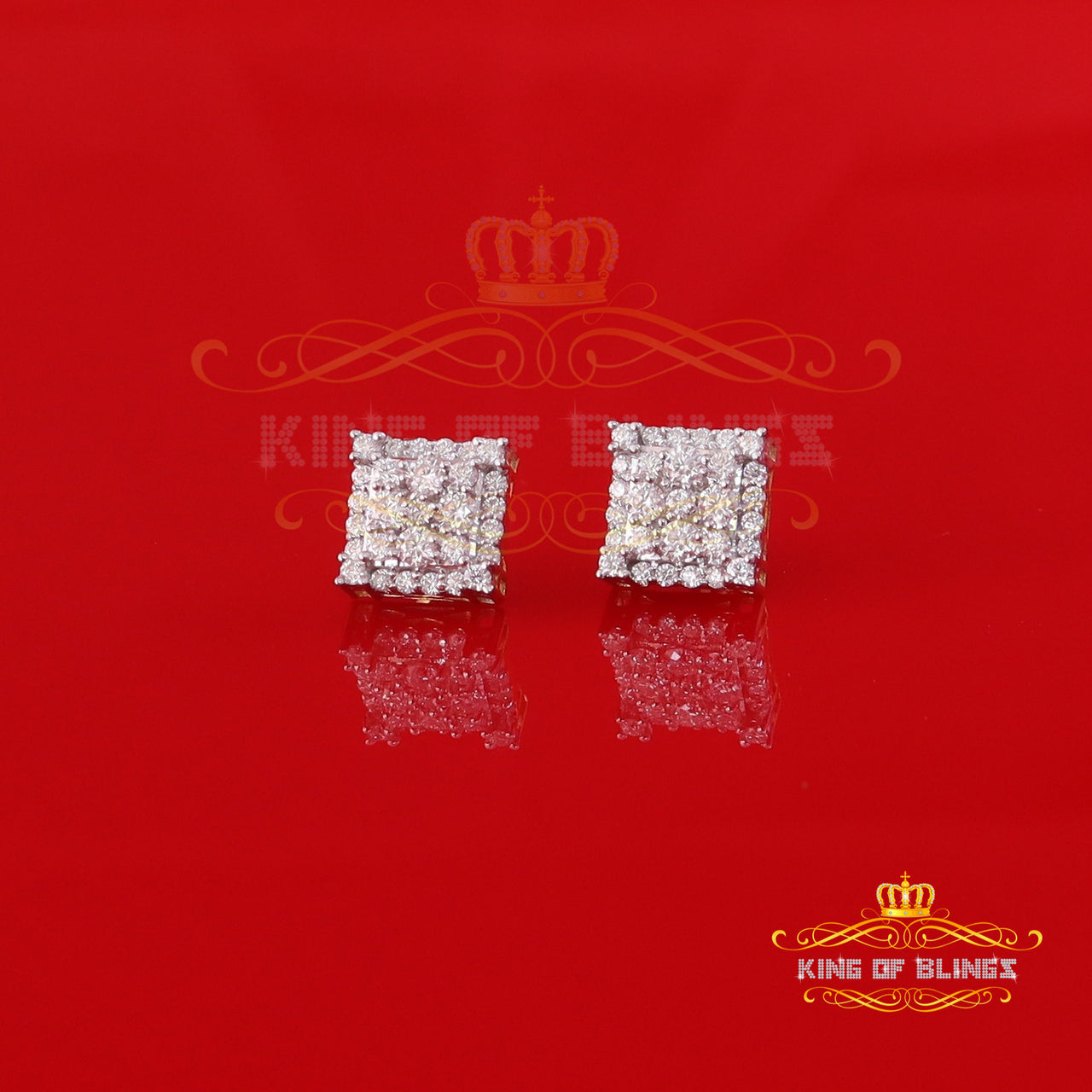 King Of Bling's 1.75ct Vvs 'D' Color Genuine Moissanite Stud SQUARE Earring10k Real Yellow Gold