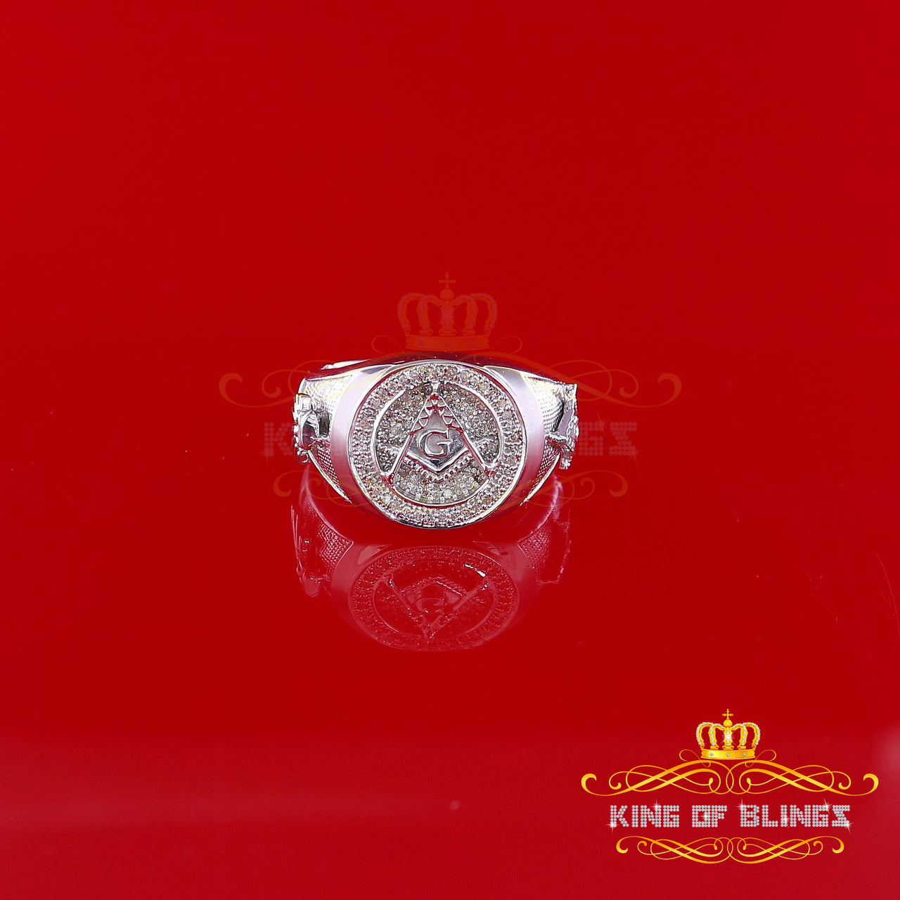 King Of Bling's 925 Sterling White Silver Masonic 0.50 CT Real Diamond Men's Big Ring Size 12