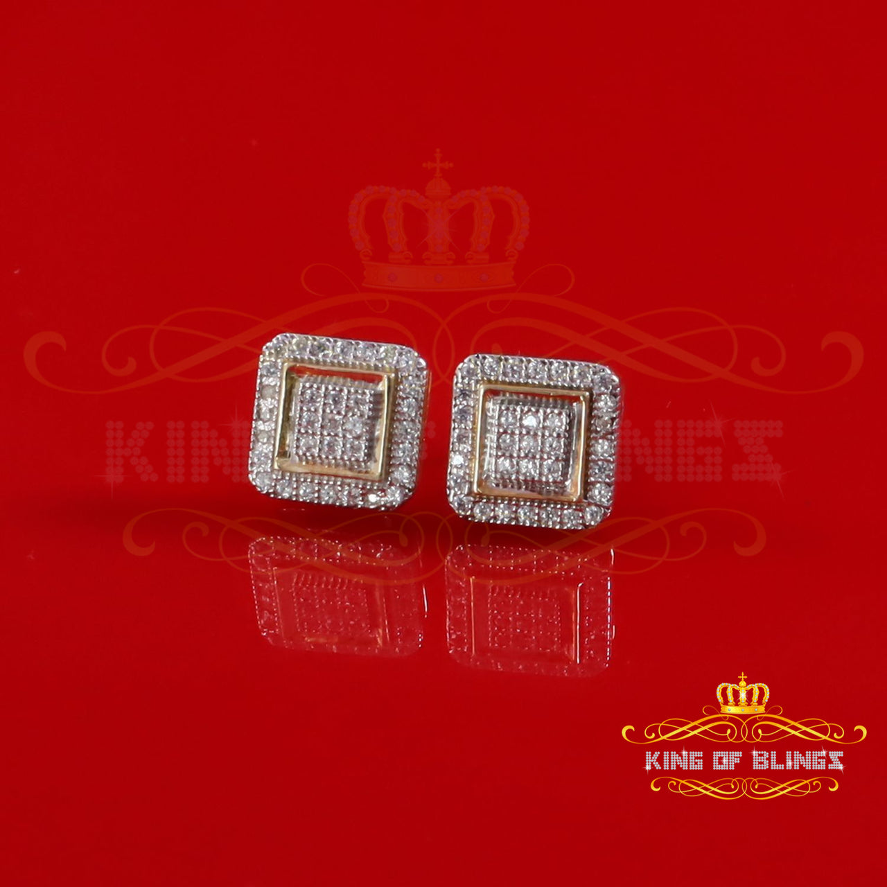 King of Bling's Aretes Para Hombre Yellow Silver 0.66ct Cubic Zirconia Square Women's Earrings
