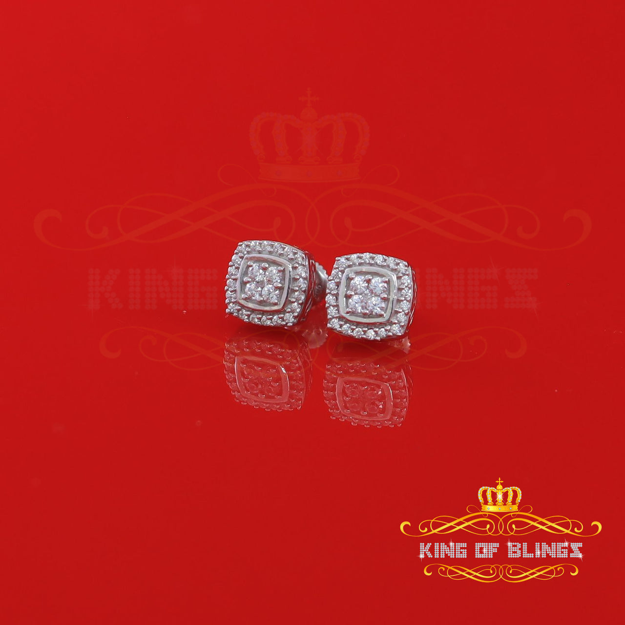 King of Bling's 925 White Sterling Silver 1.50ct Cubic Zirconia Women's Hip Hop Square Earrings