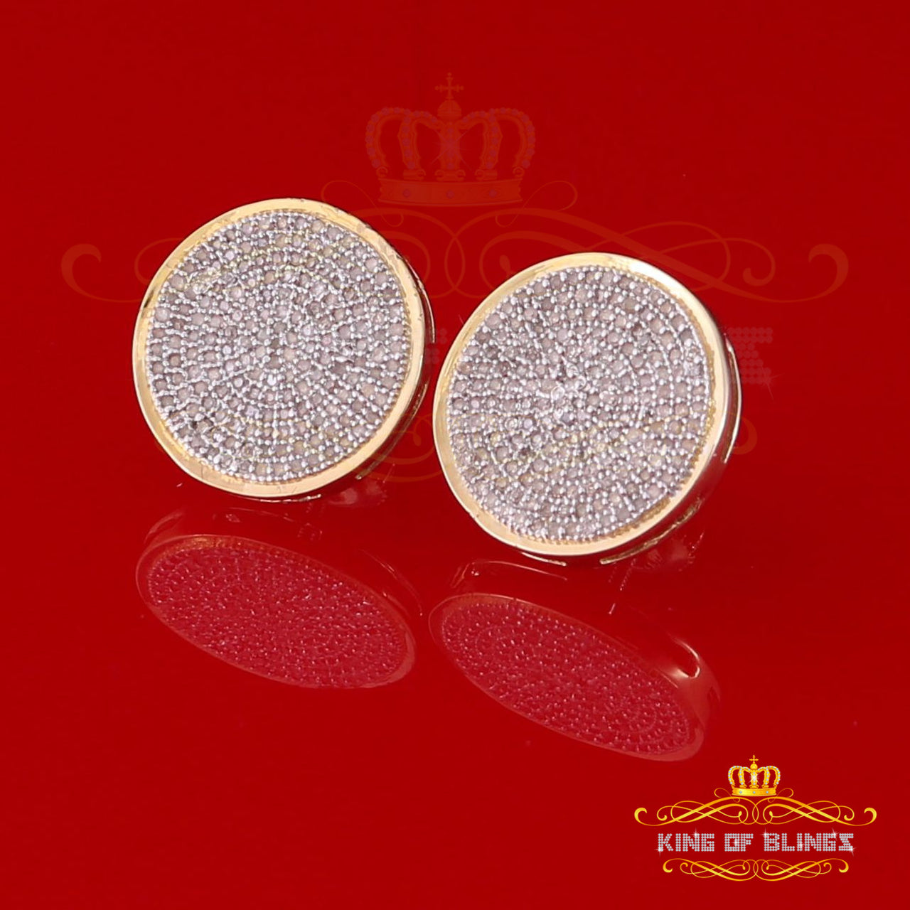 King of Blings-0.66ct Diamond Hip Hop Men/ Women Stud Earrings Yellow 925 Sterling Silver