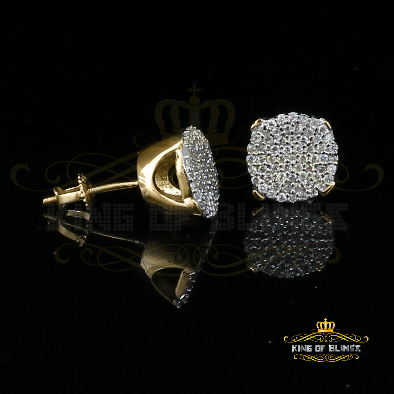 King of Bling's 925 Yellow Sterling Silver 0.90ct Cubic Zirconia Hip Hop Round Women's Earrings KING OF BLINGS